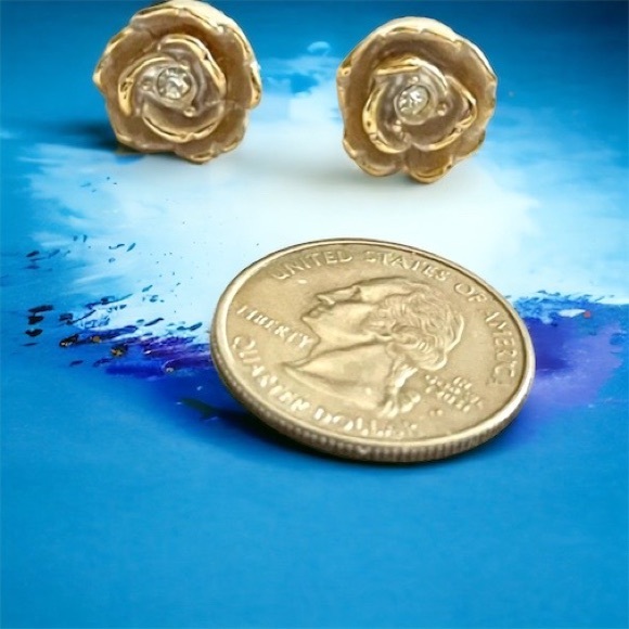 Vintage RJ Graziano Signed English Rose Earrings - Picture 2 of 4